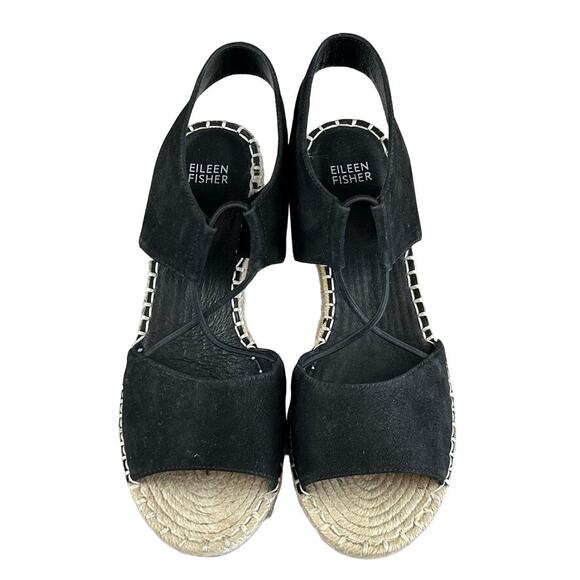 Eileen Fisher Black Suede "Whim" Wedge Espadrille Sandal Sz 9.5 MSRP $198 - Picture 2 of 8
